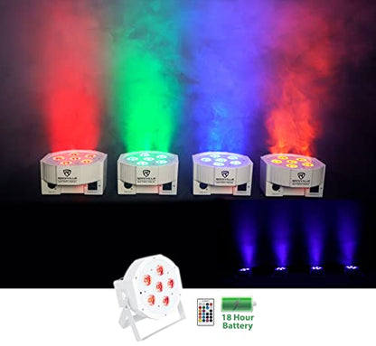 Rockville Battery PAR 61 White RGBWA+UV Wash Light 2-Pack with RLB90 Bag | 10-15-Hour Rechargeable Battery, 5000mA, DMX, 6x6W LEDs, IR Remote, Sound Activated, Strobe, RLB90 Travel Bag, DJ, 3-Items