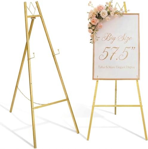 GRENTY 57.5" Gold Easel Stand for Wedding Sign, Art, Welcome Sign, Painting - color: Golden