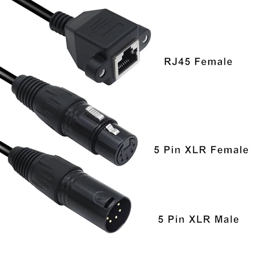 1 Pair XLR 5 Pin to RJ45 Adapter Cable RJ45 Female to 5 Pin XLR DMX Male & Female Converter Extension Cable(1ft/30cm)