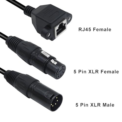 1 Pair XLR 5 Pin to RJ45 Adapter Cable RJ45 Female to 5 Pin XLR DMX Male & Female Converter Extension Cable(1ft/30cm)