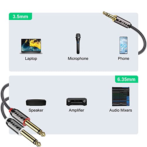 J&D 1/8 to 1/4 Stereo Cable, 3.5mm TRS to Dual 6.35mm TS Breakout Cable Y Splitter Cord for Amplifiers/Audio Mixer/Audio Recorder/MP3/MP4, Nylon Braid, Gold Plated Copper Shell, 2 Feet - size: 2 Feet