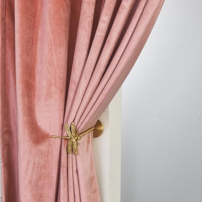 Velvet Tie Top Room Curtain Set- Girls Pink Bow Tie Design Drapes for Living Room/Bedroom W52 x L84-inch, 2 Panels - color: Blush Pink, size: 52"W x 84"L (Pack of 2)