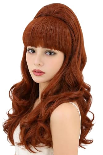 50s Married Housewife Costume Wigs for Women Dark Red Big Bouffant Hair Beehive Wigs - color: Red/Brown