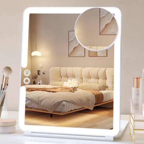 FUNTOUCH 2500mAh Rechargeable Large Travel Makeup Mirror with Lights - color: White a