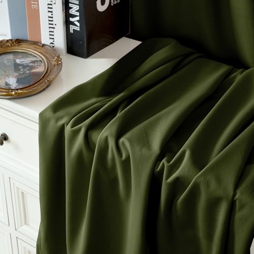 YoungsTex Olive Green Velvet Curtains, Drapes 84 Inches Long 2 Panels Set | Blackout Window Treatmens with Grommet Room Darkening for Bedroom Living Room Privacy, 52 X 84 Inch - color: Olive Green, size: 52"W x 84"L (Pack of 2)