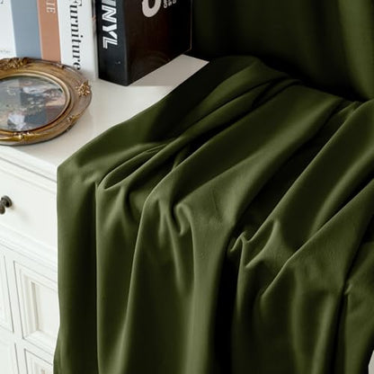 YoungsTex Olive Green Velvet Curtains, Drapes 84 Inches Long 2 Panels Set | Blackout Window Treatmens with Grommet Room Darkening for Bedroom Living Room Privacy, 52 X 84 Inch - color: Olive Green, size: 52"W x 84"L (Pack of 2)