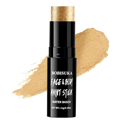 BOBISUKA Metallic Gold Face Body Paint Stick Washable Water-Based Face Paint Makeup Stick for Halloween Skull, Goth, Cosplay, SFX, Sports Eye Black & Costume Party - color: Gold