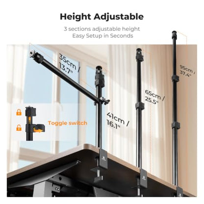 K&F CONCEPT Camera Desk Mount 16"-37" with Arm, 360° Ball Head, Phone Clip | Tabletop C-Clamp Adjustable Light Stand for DSLR, Ring Light, Webcam, Live Streaming, Online Teaching TD02 - style: TD02 w/Arm