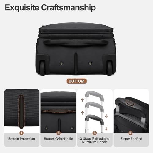Multi-functional 16-Inch Underseat Carry on Luggage With Wheels Softside Lightweight Compact Travel Business Suitcase bag for Pilots and Crew,Black - color: Black