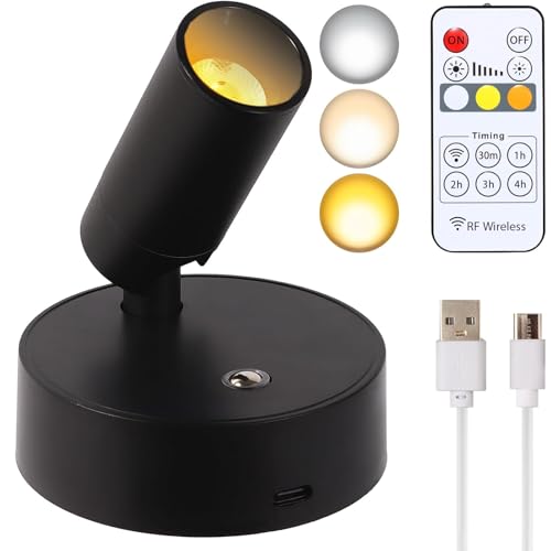 MIOBLUE Spot Lights Indoor with Remote Up Lights Indoor, Wireless Picture Light Battery Operated Spotlights with Timer Dimmable Accent Uplighting Stick on Wall Light for Artwork,Plant,Potrait,1 Pack