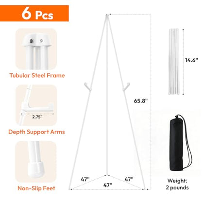 JEAWIWI 6 Pcs Lightweight Easel Stand, 66 Inch, White, with Portable Bags - color: White, size: 6 PCS