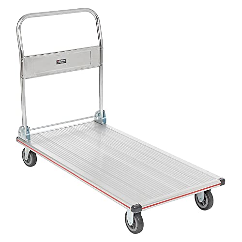 Global Industrial Lightweight Folding Platform Truck, Aluminum, 48"L x 24"W | 600 Lb. Capacity, 2 Swivel & 2 Rigid 5" Rubber Casters, Flatbed Push Cart - size: 49"L x 24"W x 6"H