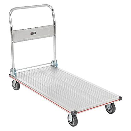 Global Industrial Lightweight Folding Platform Truck, Aluminum, 48"L x 24"W | 600 Lb. Capacity, 2 Swivel & 2 Rigid 5" Rubber Casters, Flatbed Push Cart - size: 49"L x 24"W x 6"H
