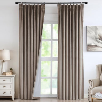 Vision Home Mocha Tan Velvet Pinch Pleated Blackout Curtains 40Wx102L Inch - color: Mocha Tan, size: 40"W x 102"L (Pack of 2)