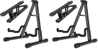 Guitar Stand - Electric, Acoustic and Bass, Banjo Stand, A-Frame Metal Folding Guitar Rack with Non-Slip Rubber Sleeves and Foam Arms Black (Pack of 2) - size: GSA-001C (Pack of 2)