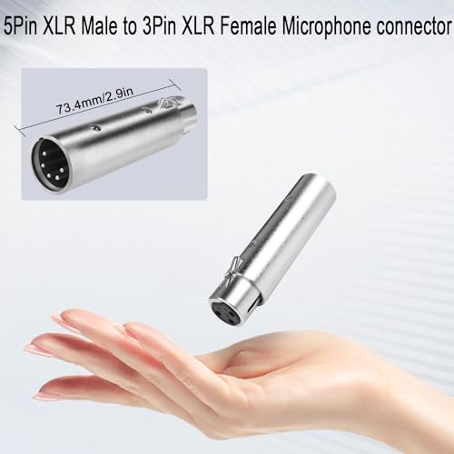QIANRENON 5Pin XLR to 3Pin XLR DMX Converter Adapter - Male to Female Audio Connector, for DMX Stage Lighting & Microphone - style: 5M-3F