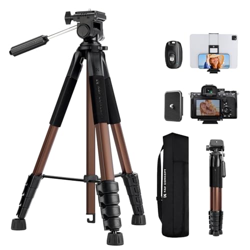 K&F CONCEPT 75" Aluminum Camera Tripod, Lightweight and Compact for Travel | Compatible with Canon Nikon DSLR Camera, Cellphone Clip and Remote Control for Shooting and Video Recording S255A3+BV01 - color: Bronze Gold