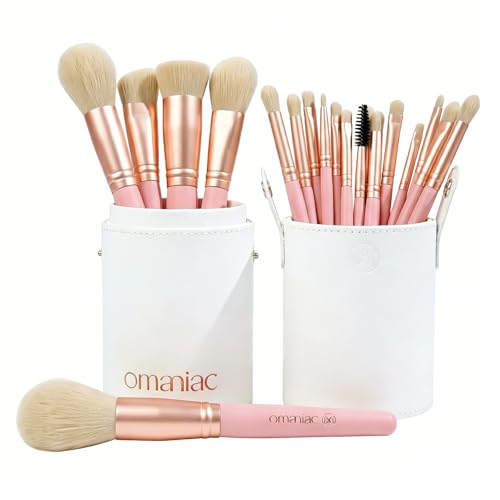 OMANIAC 20Pcs Makeup Brush Set Professional - Cruelty-Free Beauty Gift Kit for Beginners & Women - Premium Synthetic Foundation Eyeshadow Blending Face Powder Brushes with Travel Case (Pink) - color: Rose Gold and Pink