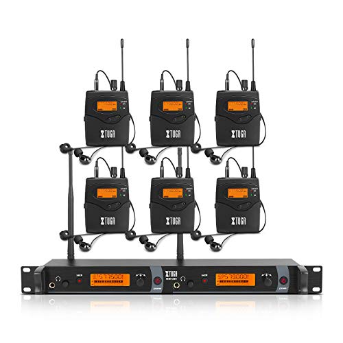 XTUGA IEM1200 UHF Wireless in-Ear Monitor System 6-Bodypack Receivers, Metal Wireless IEM System, 2x40 Adjustable Frequencies,300Ft Operation, Suitable for Band, Live Performance, Church Workship - size: 6 Bodypacks