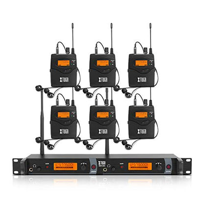 XTUGA IEM1200 UHF Wireless in-Ear Monitor System 6-Bodypack Receivers, Metal Wireless IEM System, 2x40 Adjustable Frequencies,300Ft Operation, Suitable for Band, Live Performance, Church Workship - size: 6 Bodypacks