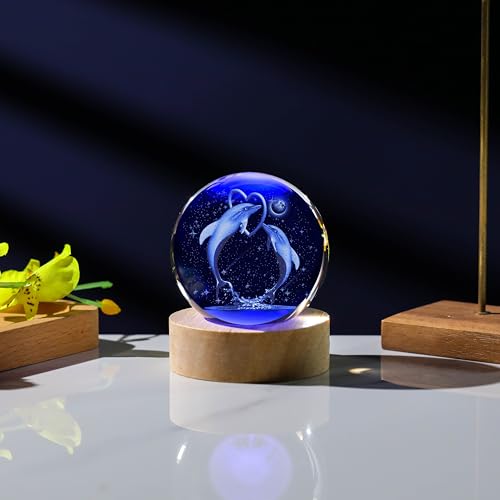 3D Dolphin Gifts for Women - Crystals Ball 60mm Dolphin Figurines Decor Glass Animals Figurine - Birthday Keepsake Paperweight - style: Dolphin
