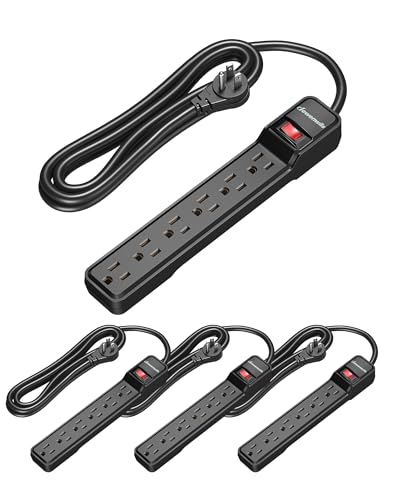 DEWENWILS 6 Foot Long Power Strip, 4 Pack | 6-Outlet, 15 Amp Circuit Breaker, Low Profile Flat Plug, Surge Protector for Office, Living Room, Bedroom, Wall Mount, Black - style: Black 4 Pack