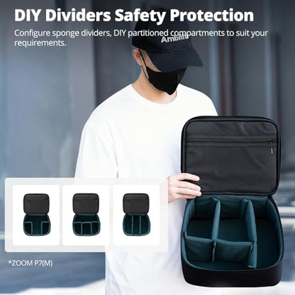 AMBITFUL Carrying Bag Zoom P7 for Photography Equipments with Large Capacity, Multi-functional Storage Case for Mini Drone and Other Accessories,with Thick Sponges - size: M /12.2"x9.8"x4.92"