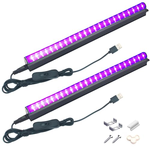 10W 1ft Blacklight Bar T5, 2 Pack UV LED Blacklight, 395-400nm Black Light Tube with USB+Switch+59in Cord, Black Lights for Glow Party, Bedroom, Body Paint, Fluorescent Poster, Birthday - size: T5-2Pack