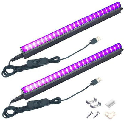 10W 1ft Blacklight Bar T5, 2 Pack UV LED Blacklight, 395-400nm Black Light Tube with USB+Switch+59in Cord, Black Lights for Glow Party, Bedroom, Body Paint, Fluorescent Poster, Birthday - size: T5-2Pack