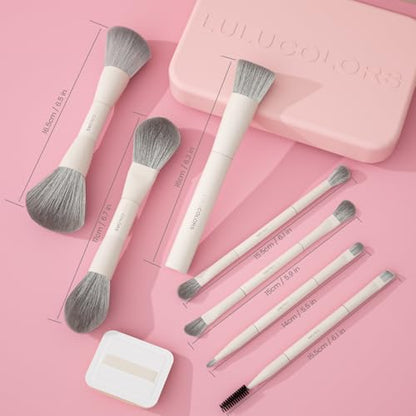 LULUCOLORS Blush Pink 13 in one Dual-Ended Makeup Brush Set with Sponge - color: Blush Pink