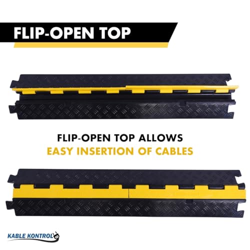 Kable Kontrol Atlas Heavy Duty Cable Protector Ramp - 1 Channel Bulk Wholesale Pallet - 50 Pcs - 39" Long Black & Yellow - 24,000 Lbs Capacity - Rubber Speed Bump Wire Protector Cord Cover - CP9896 - size: 1 Channel - 39" - 50 Units