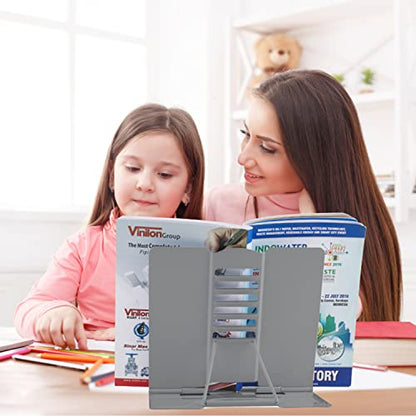 Honagu Metal Desk Book Holder, Hands Free Adjustable Cookbook & Document Holder, Portable Bookstand for Music Books, Textbooks, Recipes, Tablets & iPads (Grey) - color: Grey