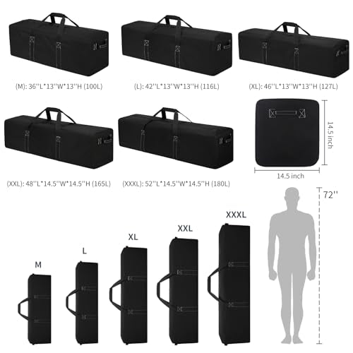 48 Inch Large Duffle Bag for Travel Camping, 165L Capacity, Black - color: Black, size: 48x14.5x14.5 inch