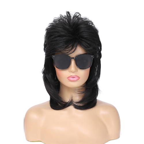Adequate Mullet Wigs for Women, Joe Dirt,Emo Wig,80s 90s Costumes Fancy Party Accessory Cosplay Wig, Halloween Man x (Black) - color: A-Black