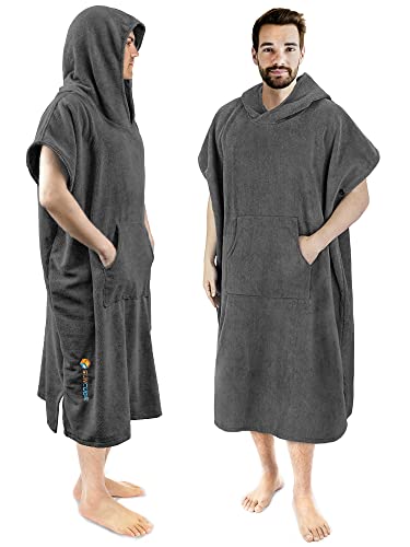 SUN CUBE Surf Poncho Changing Robe with Hood, Wetsuit Changing Hooded Towel | Thick Quick Dry Microfiber, Wetsuit Changing Towel, Surfing Beach Swim Outdoor Sports Cover Up, Adult Wearable Poncho - color: Grey