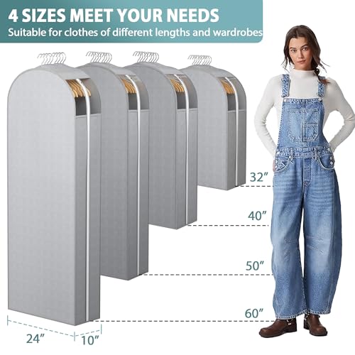 Liuoud 10" Gusseted Garment Bags for Hanging Clothes, Clear Window, 40"&60” - color: Grey with window, size: 40+60 inch