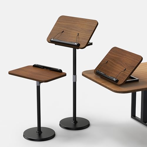 2-in-1 Floor & Desktop Book Stand with Large 16.5"x11.8" Wood Panel | Height Adjustable 16.5"-51" Ergonomic Bookstand with Page Clips for Textbooks, Music Sheets, Recipes, Laptops (Walnut Finish) - color: Walnut Finish