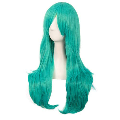 MapofBeauty 28 Inch Long Curly Hair Costume Cosplay Wig, Teal Green | 70 cm Wig, Women, Side Bangs, Fashion - color: Light Sea Green