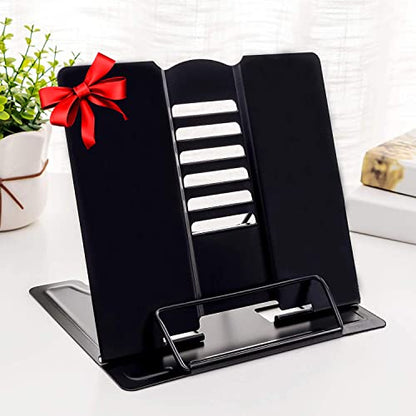 MSDADA 1PC Desk Book Stand Metal Reading Rest Book Holder, Cookbook Holder | Adjustable Documents Holder Portable Sturdy Bookstands for Recipes Textbooks Tablet Music Books with Page Clips (Black) - color: Black