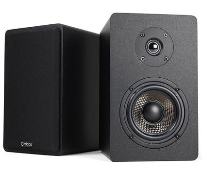 Micca MB42X Advanced 2-Way Passive Bookshelf Speakers, Stereo Pair, Black | Amplifier Required, 4-Inch Carbon-Fiber Woofer, 0.75-Inch Silk-Dome Tweeter, Desktop, Home Theater, Surround Sound - style: MB42X Advanced Bookshelf Speakers
