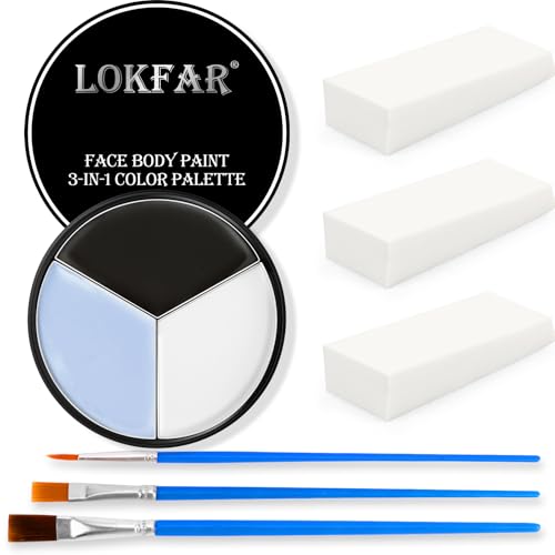 Black White Grey/Gray Face & Body Paint - Blendable Facepaint Foundation with Sponge & Brush for Skin, Professional Halloween Face Make-up Kit for Pale Zombie Skeleton Skull Mime Ghost Goth Costume - color: 01 Skeleton/Skull