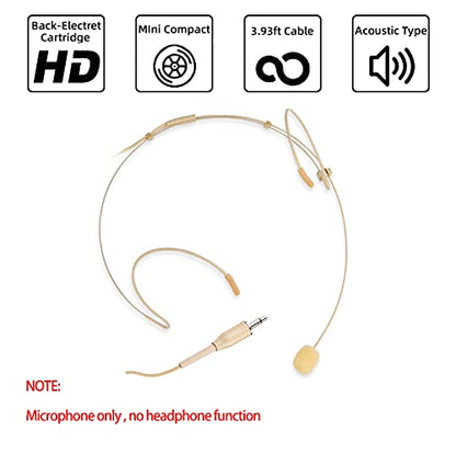 Microphone Headset Discreet Headworn Earset Over Ear Mic for Portable Voice Amplifier, Ideal for Lectures – Beige