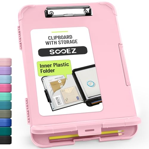 Sooez Reinforced Clipboard with Storage, Inner Plastic Folder Attached, Heavy Duty Clip Boards 8.5x11 with Pen Holder, High Capacity Nursing Clipboards for Teacher Office Home, Letter / A4 Size - color: Baby Pink