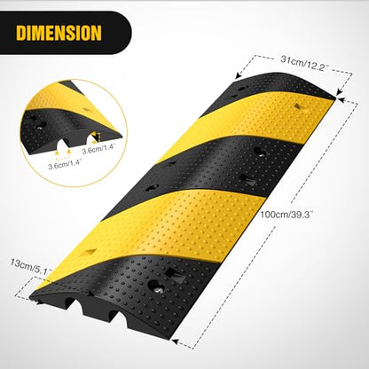 Nilight Rubber Speed Bumps with Cable Protector, 39.3", 2-Pack | 2 Channel Cable, Supports Cars and Trucks Up to 19,000 lbs, Suitable for Garages, Roads and Driveways