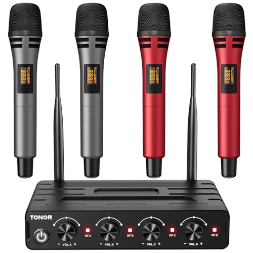 TONOR Wireless Microphones System, Handheld Microfono Inalambrico, Red - color: Red&Gray