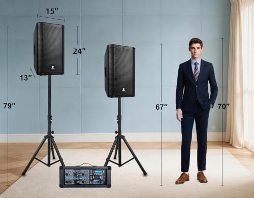 PRORECK Delta 126 2000W Bluetooth PA Speaker System with 6-Channel Powered Mixer, 2 12-Inch Passive Speakers, Stands, Reverb Effects, 15V Phantom Power. Perfect for DJs, Bands, Karaoke, Live Events - size: 12"+6 channel mixer