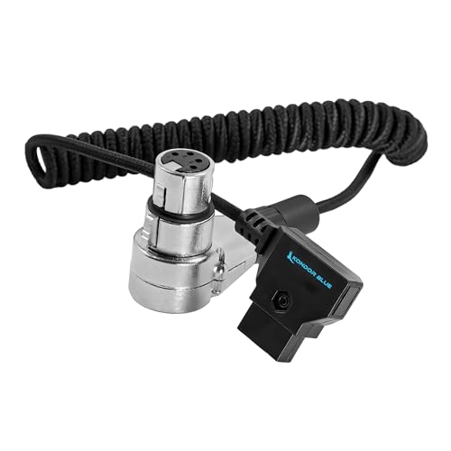 KONDOR BLUE | D-Tap to 4 Pin XLR Female Right Angle Power Coiled Cable | for Blackmagic URSA Mini Pro, Sony Venice F5 F55, Panasonic Varicam, TV Logic Field Monitor, & More | Black