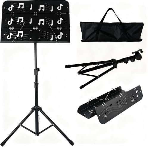 Foldable Metal Sheet Music Stand with Height & Angle Adjustable Tripod Base, With Carry Bag, Sturdy for Piano Guitar Violin Orchestra & Home Practice