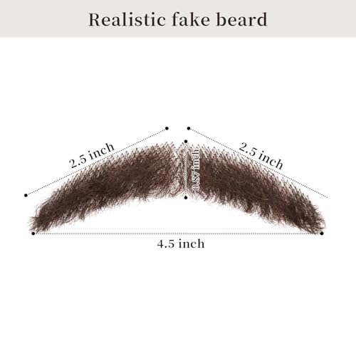 Parceria Human Hair Curly Fake Beard and Mustache, Natural Looking Costume Facial Hair, Realistic Mustache Trimmable and Customizable Beard Invisible Lace for Men (QSH Brown Beard) - color: QSH Brown Beard