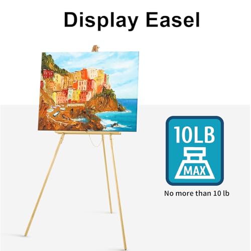 Falling in Art 65" A-Frame Wooden Tripod Easel Stand (Gold) | Display Easel with Adjustable Canvas Holder, Floor Easel for Wedding Signs, Posters, Paintings, Artwork - color: Gold-1 Pack